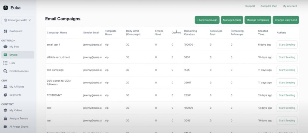 Campagnes d'e-mails sur Euka AI