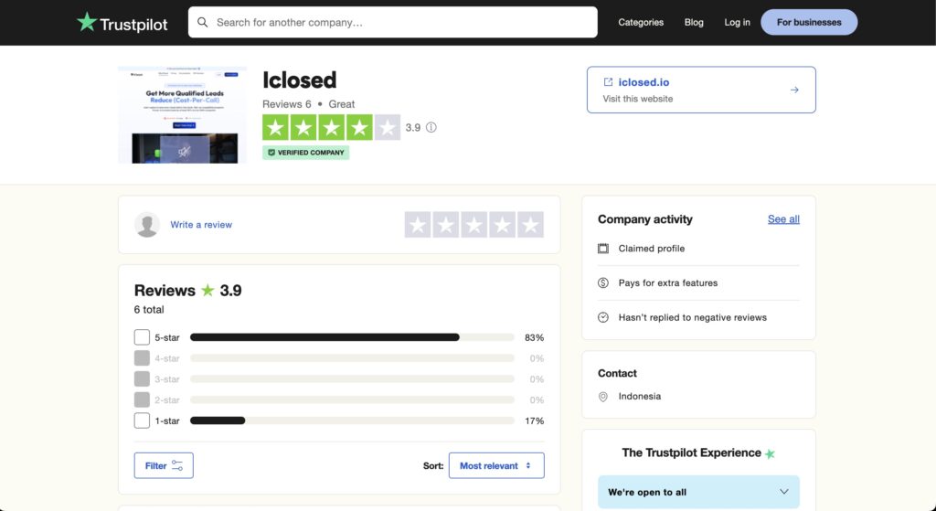 Avis d'iClosed sur TrustPilot